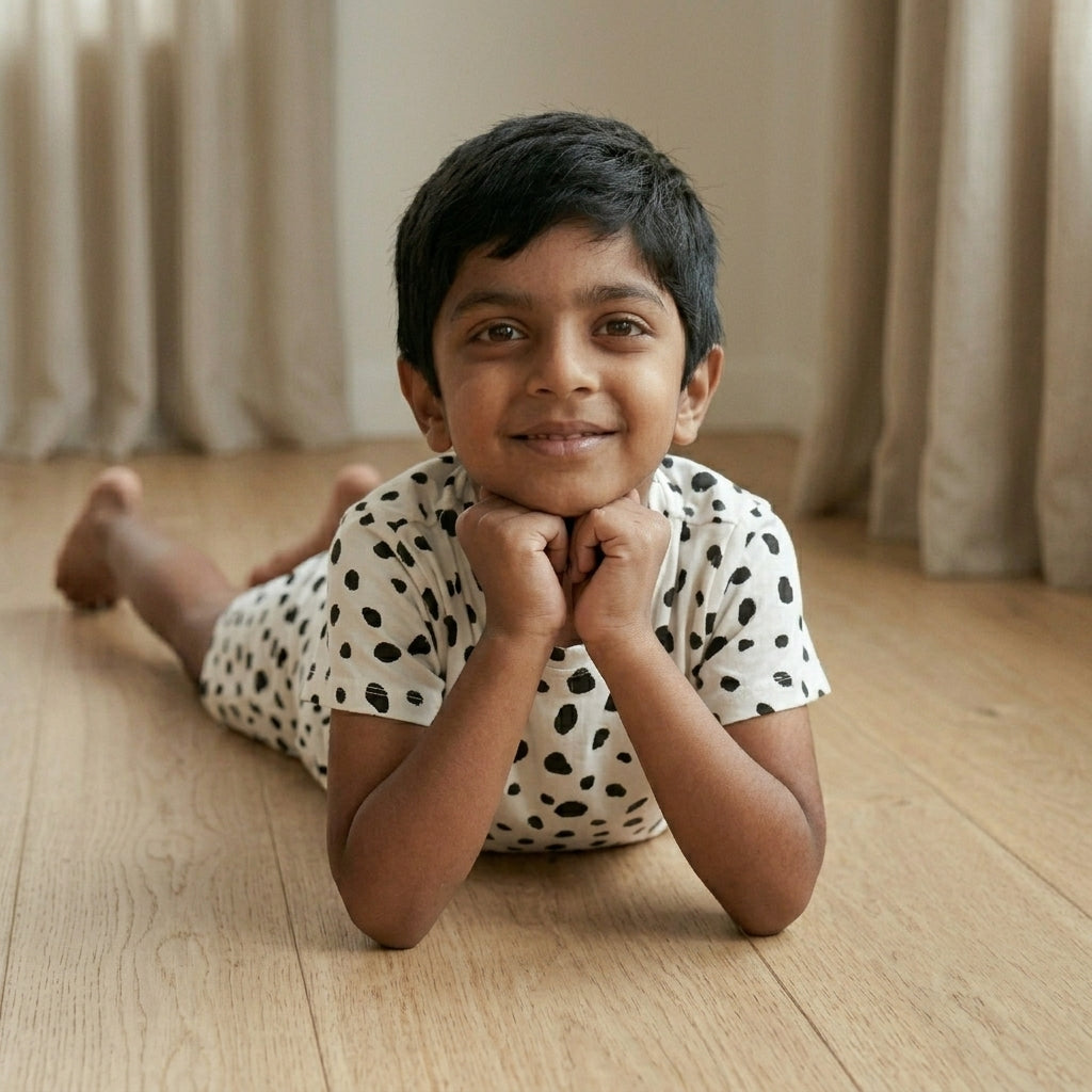 Kids White Printed Set – Trendy Black Spot Design | 100% Cotton