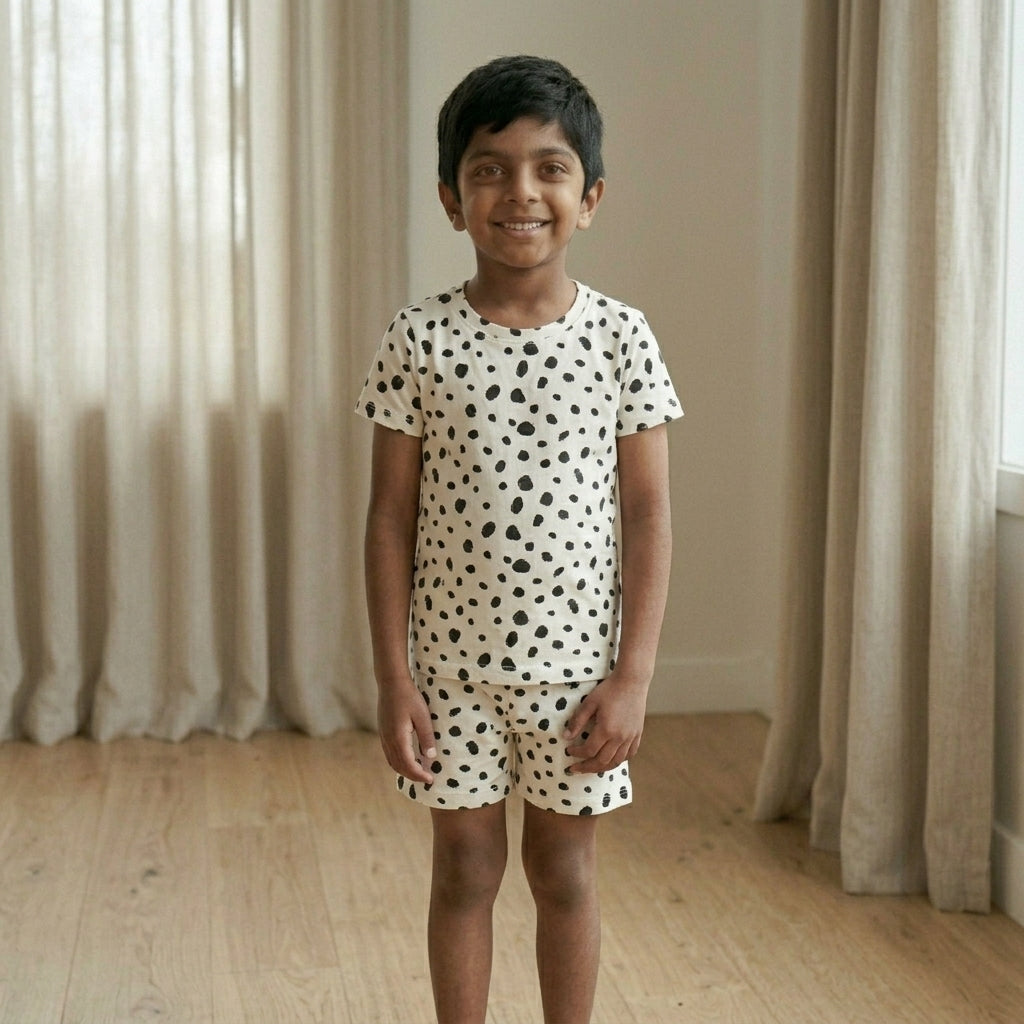 Kids White Printed Set – Trendy Black Spot Design | 100% Cotton