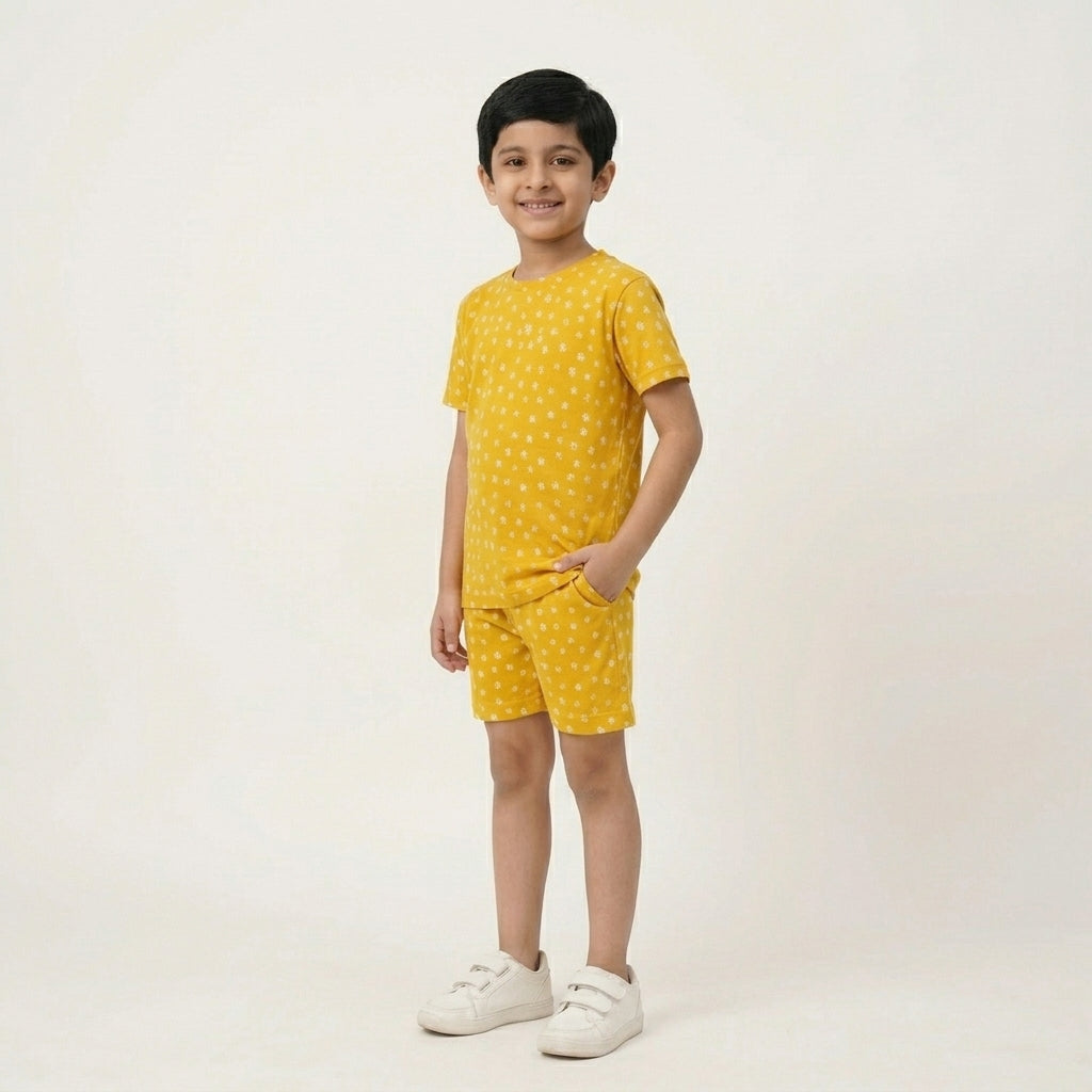 Kids Mustard Polka Dot Set – 100% Cotton