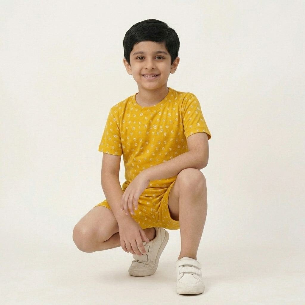 Kids Mustard Polka Dot Set – 100% Cotton