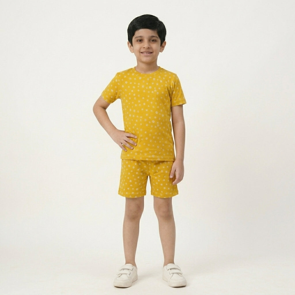 Kids Mustard Polka Dot Set – 100% Cotton