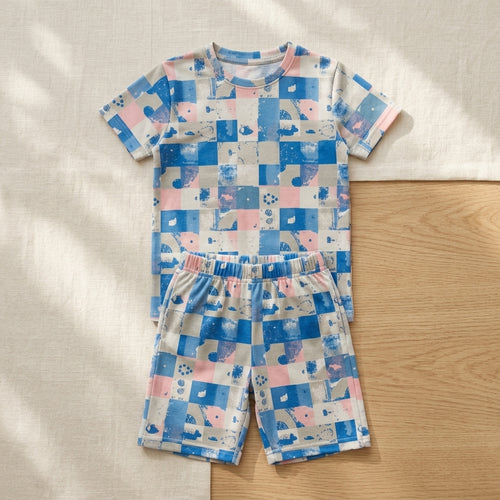 Boys Blue Printed Co-ord Set – Checkered Design