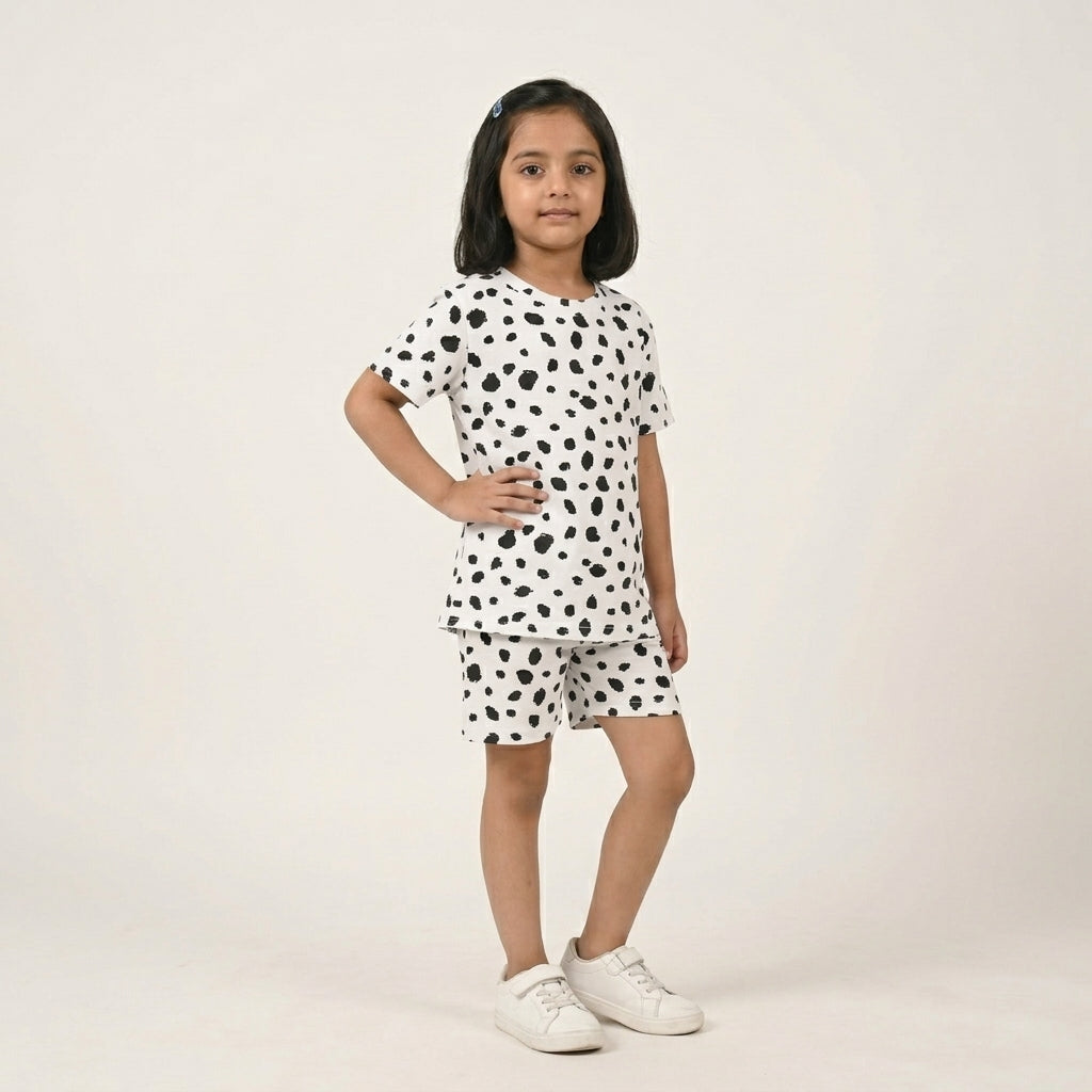 Kids White Printed Set – Trendy Black Spot Design | 100% Cotton