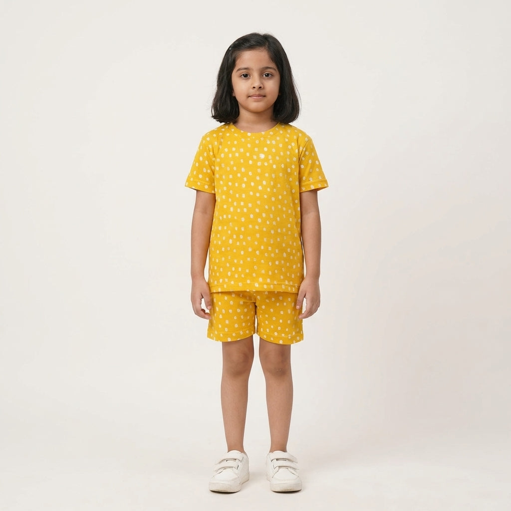 Kids Mustard Polka Dot Set – 100% Cotton