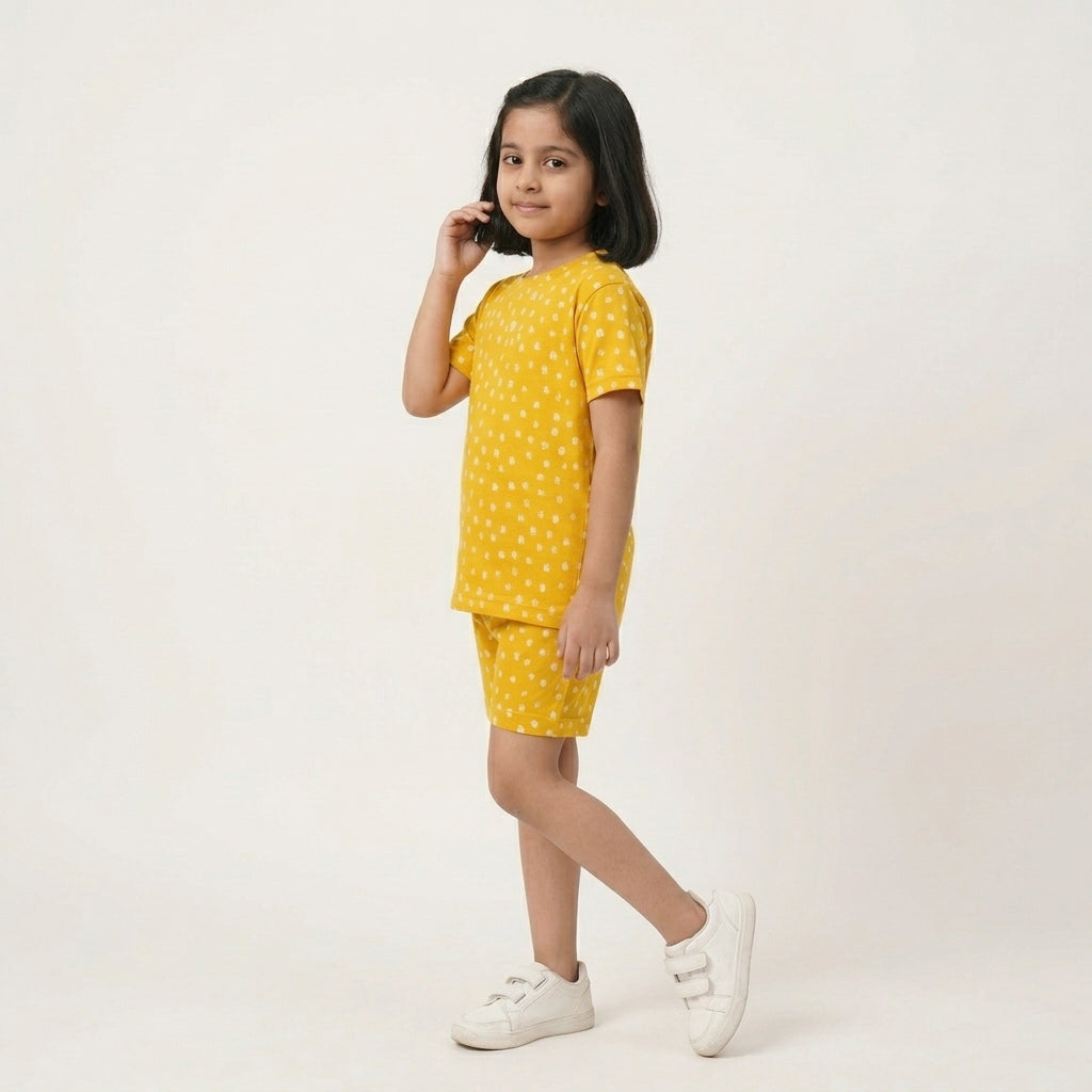 Kids Mustard Polka Dot Set – 100% Cotton