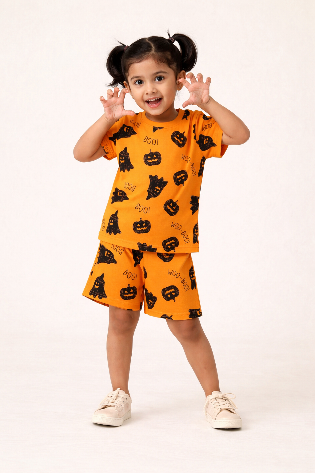 Girls Mustard Printed Set – 100% Cotton | Funky Halloween Print