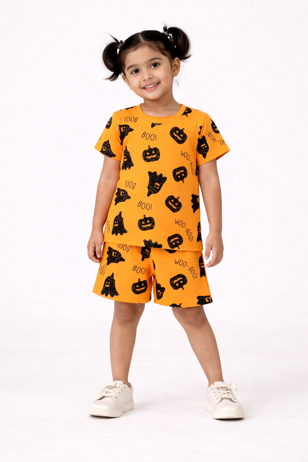 Girls Mustard Printed Set – 100% Cotton | Funky Halloween Print