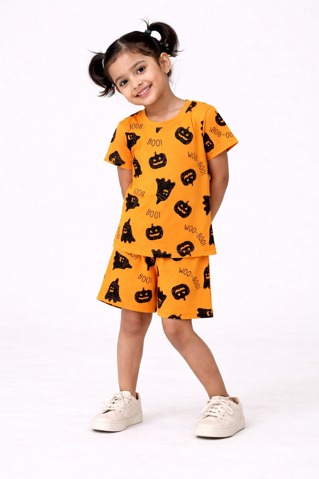Girls Mustard Printed Set – 100% Cotton | Funky Halloween Print