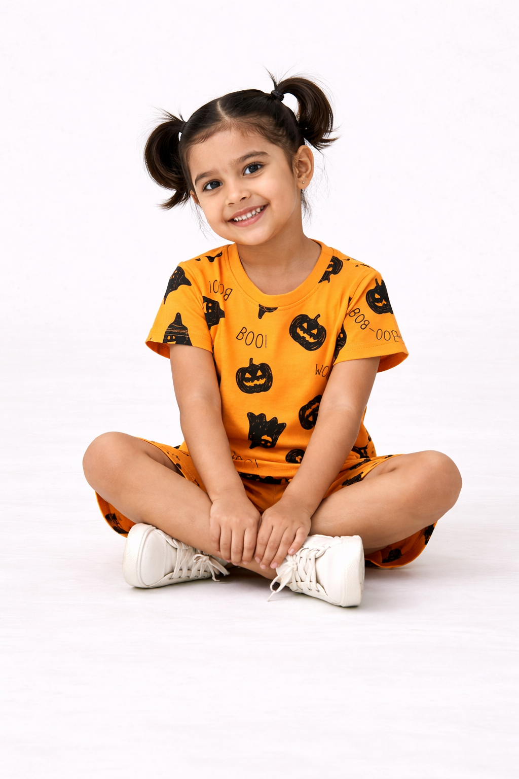Girls Mustard Printed Set – 100% Cotton | Funky Halloween Print