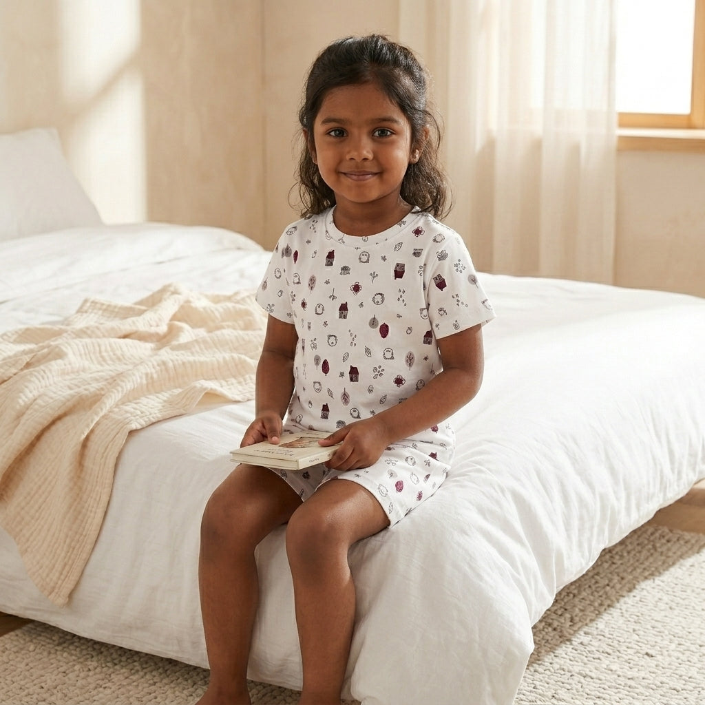 Girls White Printed Co-ord Set – 100% Cotton Fabric