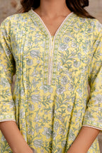 Lemon Floral Pure Cotton Kurta Set