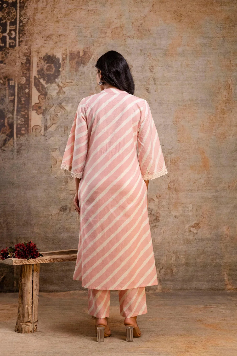 Blush Pink Striped Cotton Kurta Set for Women – Elegant Summer Co-Ord