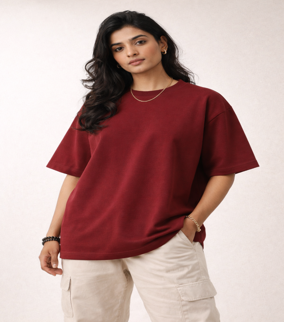 Maroon Oversized T-Shirt | 240 GSM Premium French Terry Cotton | Streetwear Drop Shoulder Tee