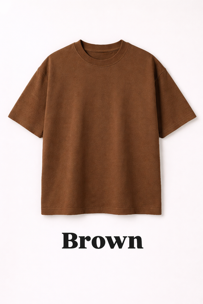 Brown Oversized T-Shirt for Men | 240 GSM Premium French Terry Cotton | Streetwear Drop Shoulder Tee