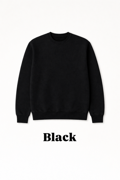 Black Premium Cotton Crewneck Sweatshirt for Men & Women | Winter Wear | Soft & Comfortable