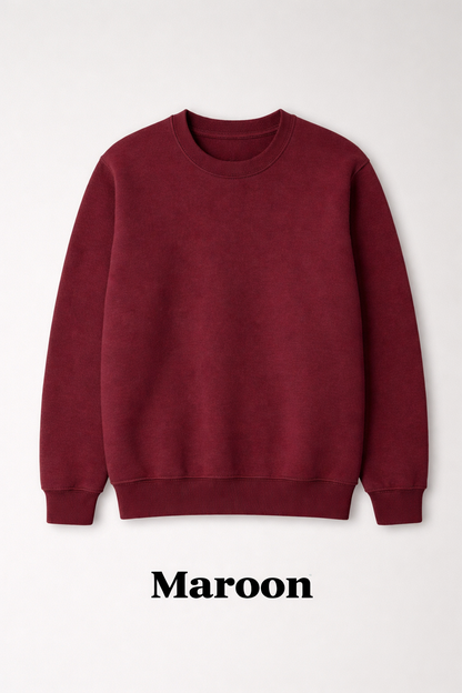 Maroon Premium Cotton Crewneck Sweatshirt for Men & Women | Winter Wear | Soft & Comfortable