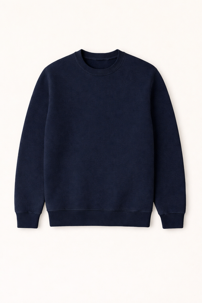 Navy Blue Premium Cotton Crewneck Sweatshirt for Men & Women | Winter Wear | Soft & Comfortable