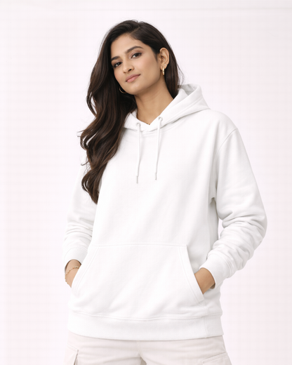 320 GSM Premium Cotton Brushed Loop knit Hoodie | 88% Cotton 12% Polyester | Soft Winter Wear- White