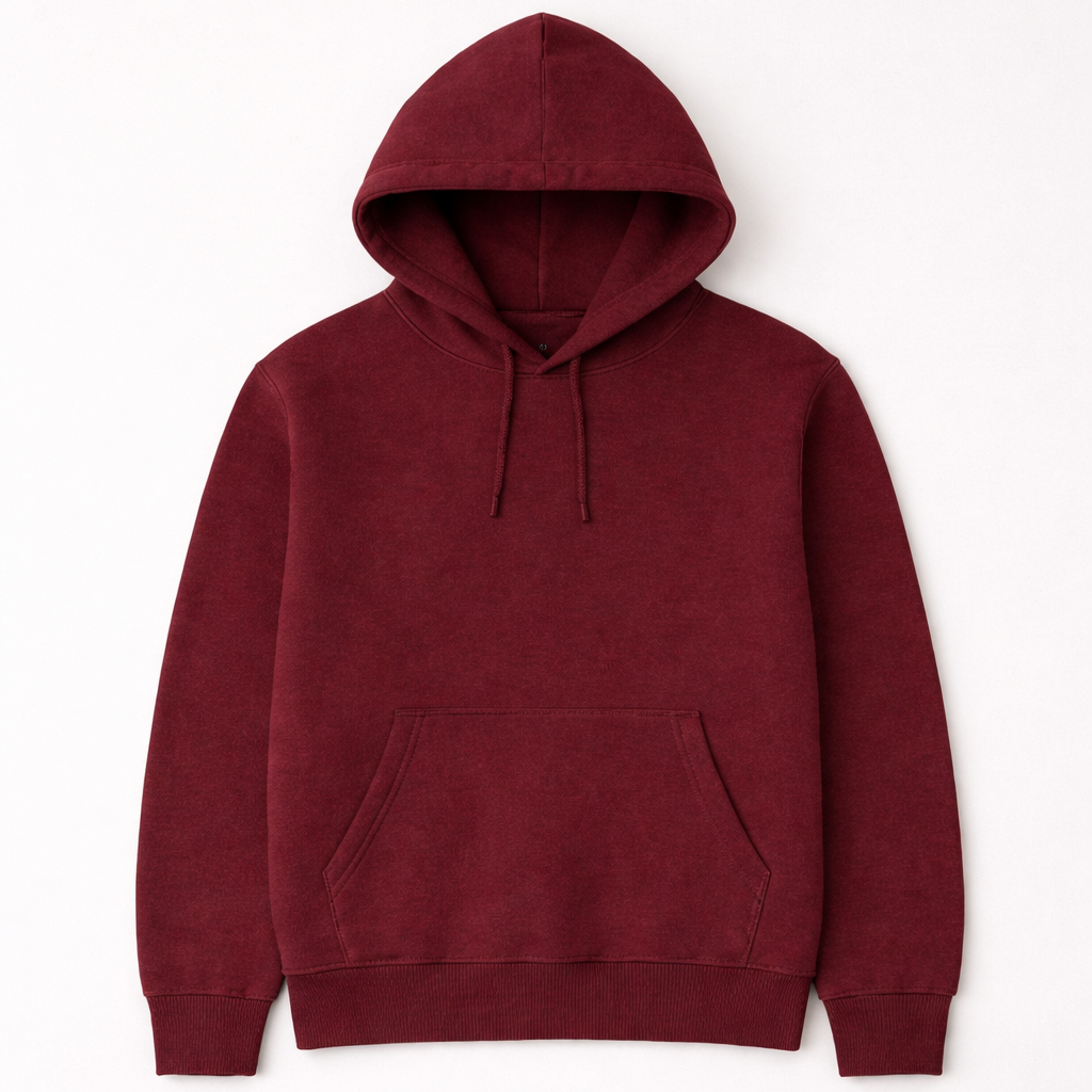 320 GSM Premium Cotton Brushed Loopknit Hoodie | 88% Cotton 12% Polyester | Soft Winter Wear - Maroon