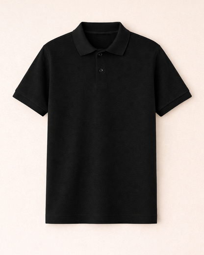 Men’s Black Cotton Matty Polo T-Shirt | Premium Piqué Fabric | Classic Fit | Half Sleeve Polo