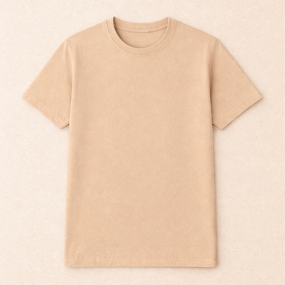 Beige Bio-Washed 100% Cotton Super Combed T-Shirt (180 GSM) | Premium Quality | Soft & Breathable