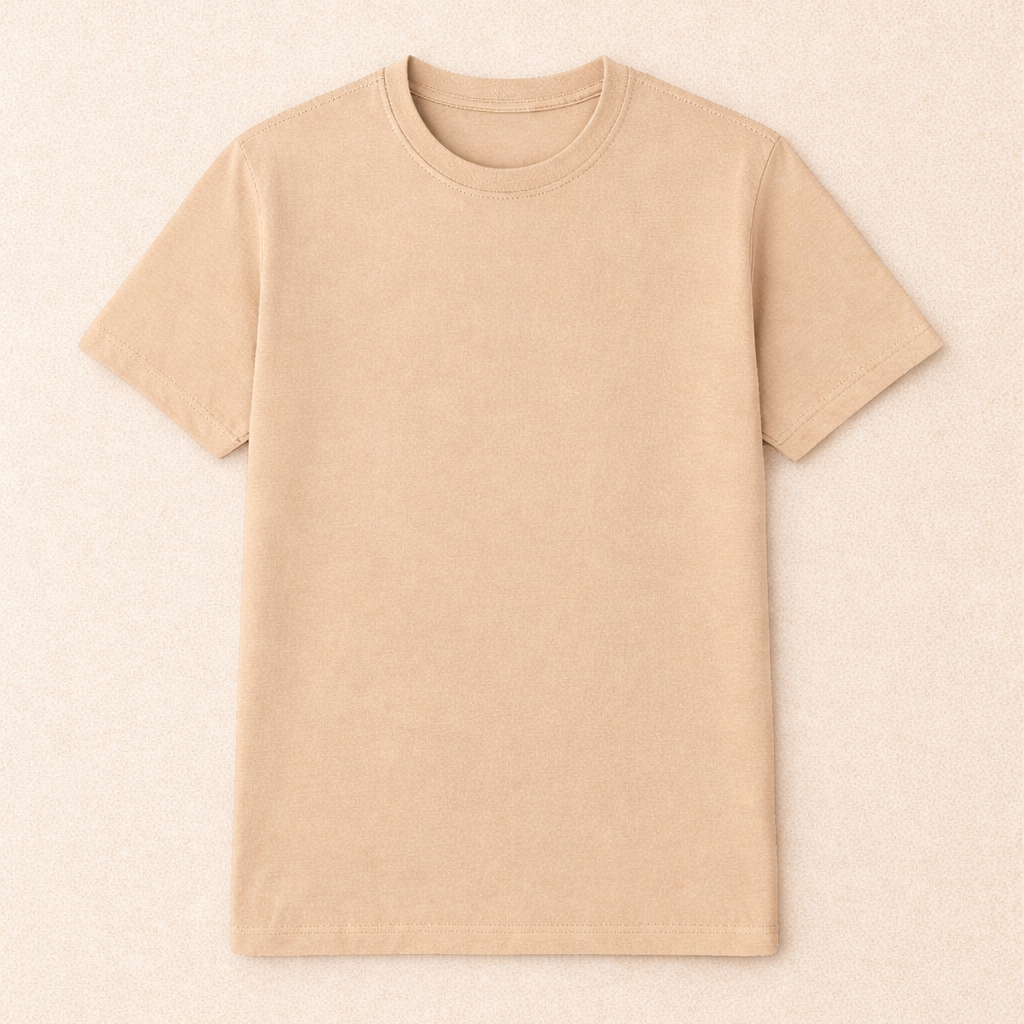 Biege Bio-Washed 100% Cotton Super Combed T-Shirt (180 GSM) | Premium Quality | Soft & Breathable