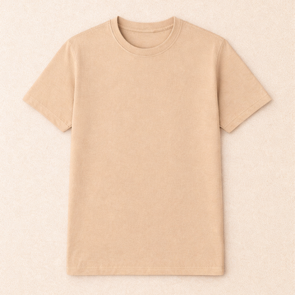 Biege Bio-Washed 100% Cotton Super Combed T-Shirt (180 GSM) | Premium Quality | Soft & Breathable