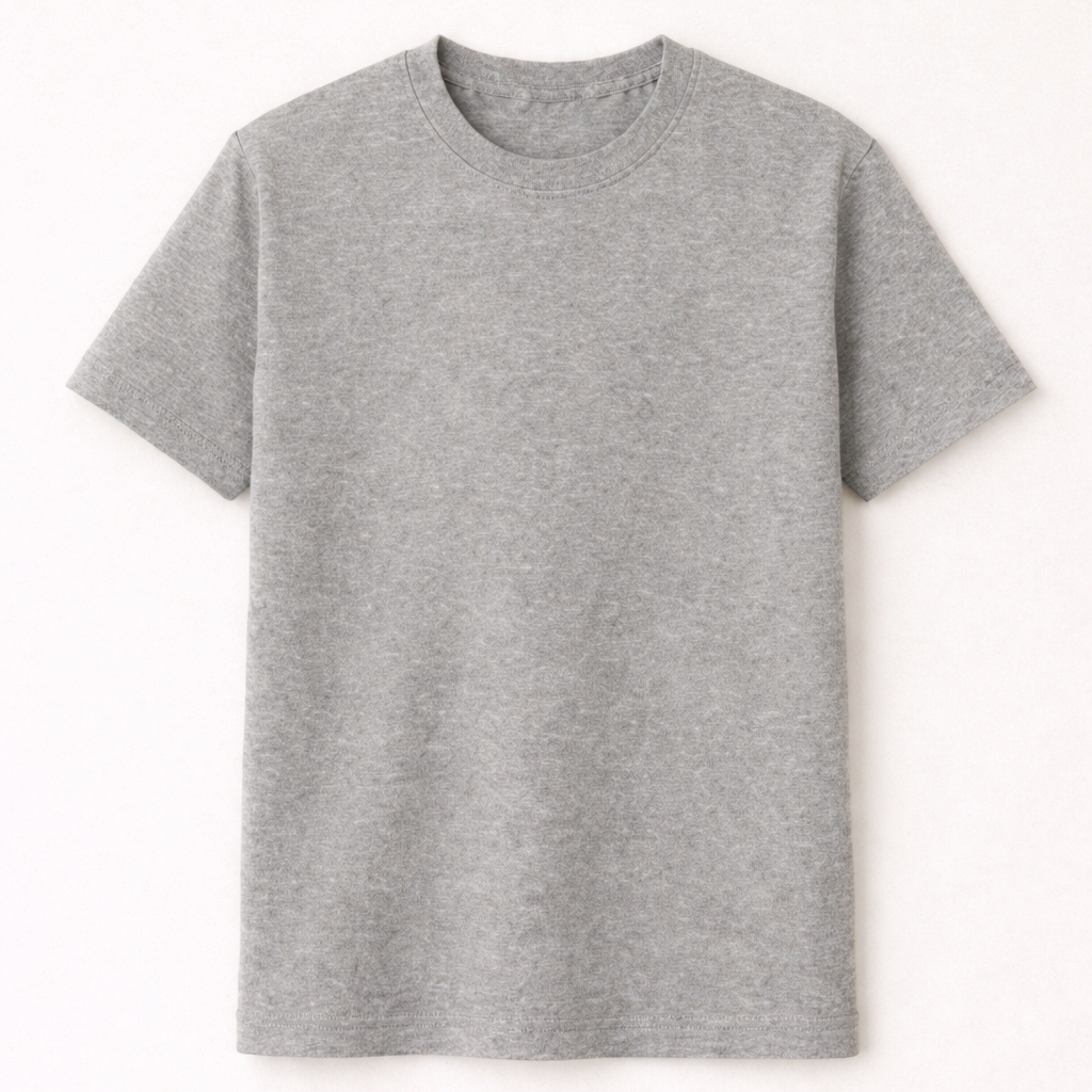 Grey Bio-Washed 100% Cotton Super Combed T-Shirt (180 GSM)Soft & Breathable