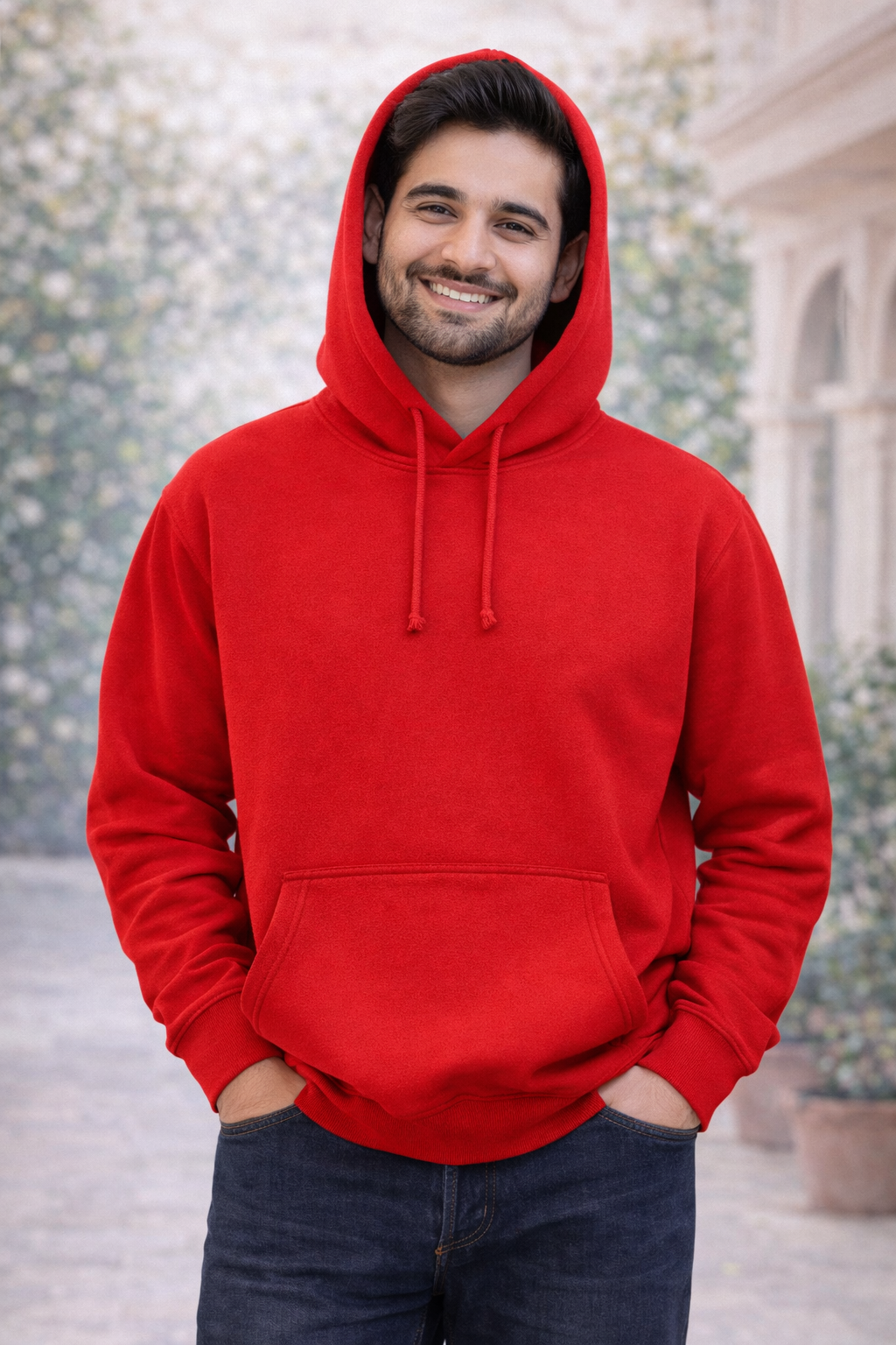 320 GSM Premium Cotton Brushed Loopknit Hoodie | 88% Cotton 12% Polyester | Soft Winter Wear - Red