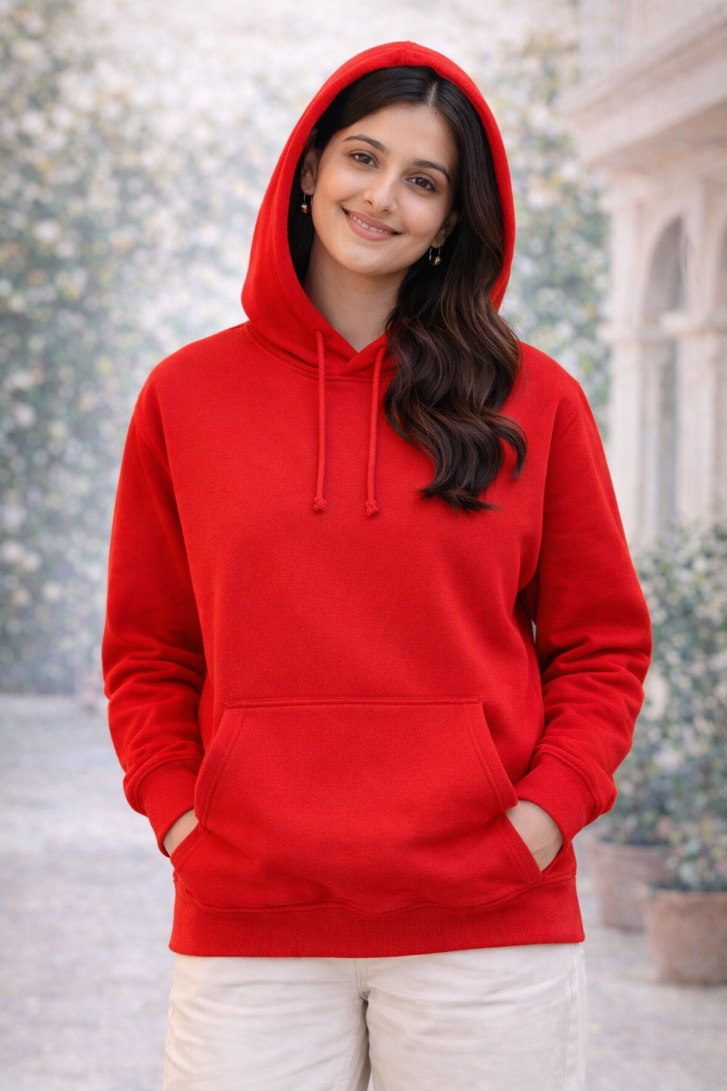 320 GSM Premium Cotton Brushed Loopknit Hoodie | 88% Cotton 12% Polyester | Soft Winter Wear - Red