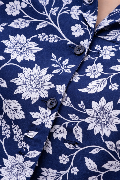 Women’s  Blue Floral Printed Kurta Set – Premium Soft Cotton | 2-Piece Set