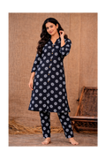 Women’s Premium Cotton Printed Kurta Pant Set – Black Medallion