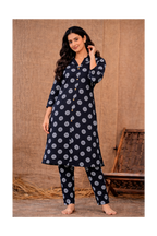 Women’s Premium Cotton Printed Kurta Pant Set – Black Medallion