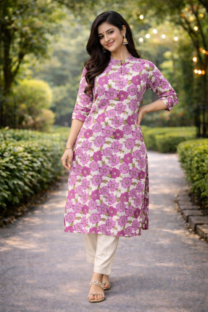 Women Floral Printed Straight Cotton Kurti