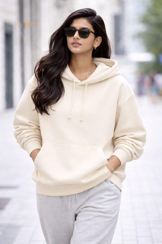 Heavy Oversized Hoodie – 430 GSM Cotton Brushed Loop knit (88% Cotton / 12% Polyester) - Off White