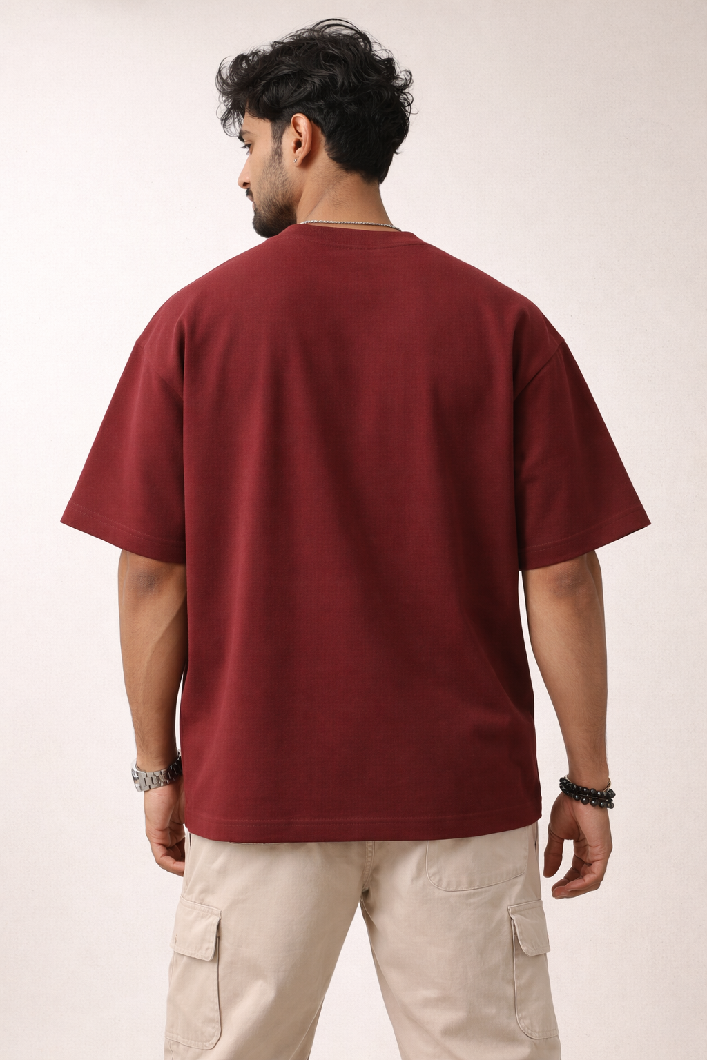 Maroon Oversized T-Shirt for Men | 240 GSM Premium French Terry Cotton | Streetwear Drop Shoulder Tee