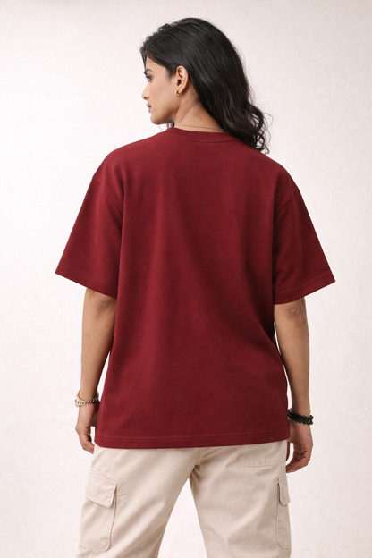 Maroon Oversized T-Shirt | 240 GSM Premium French Terry Cotton | Streetwear Drop Shoulder Tee