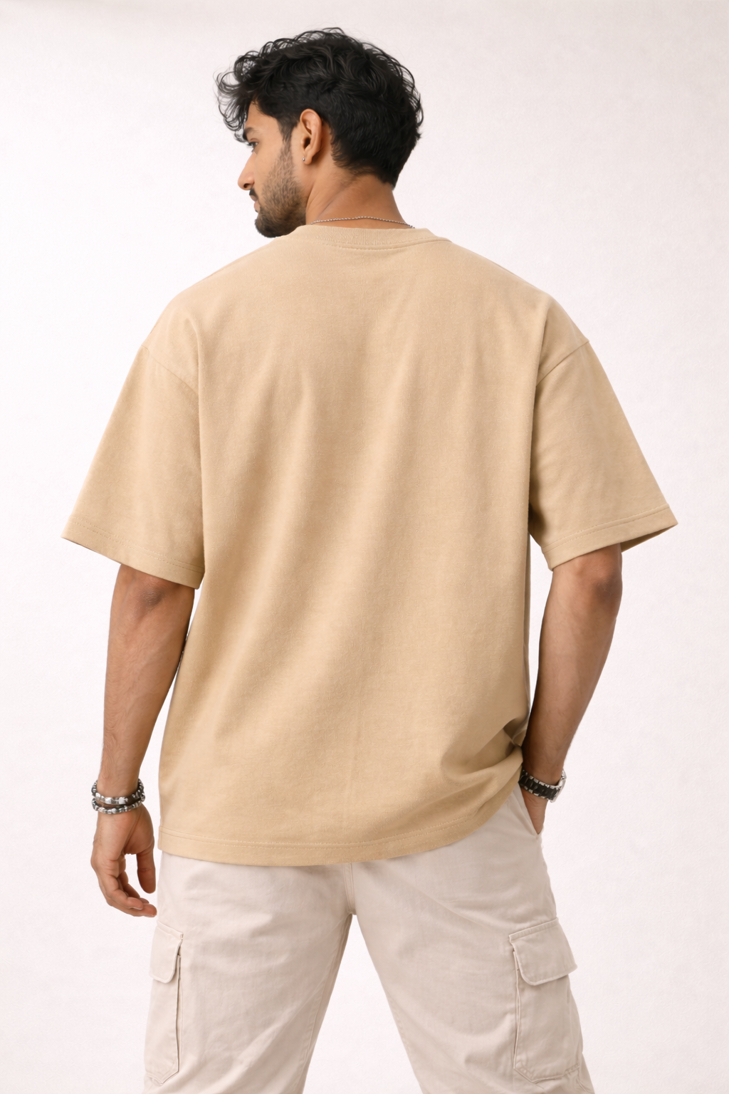 Beige Oversized T-Shirt | 240 GSM Premium French Terry Cotton | Streetwear Drop Shoulder Tee