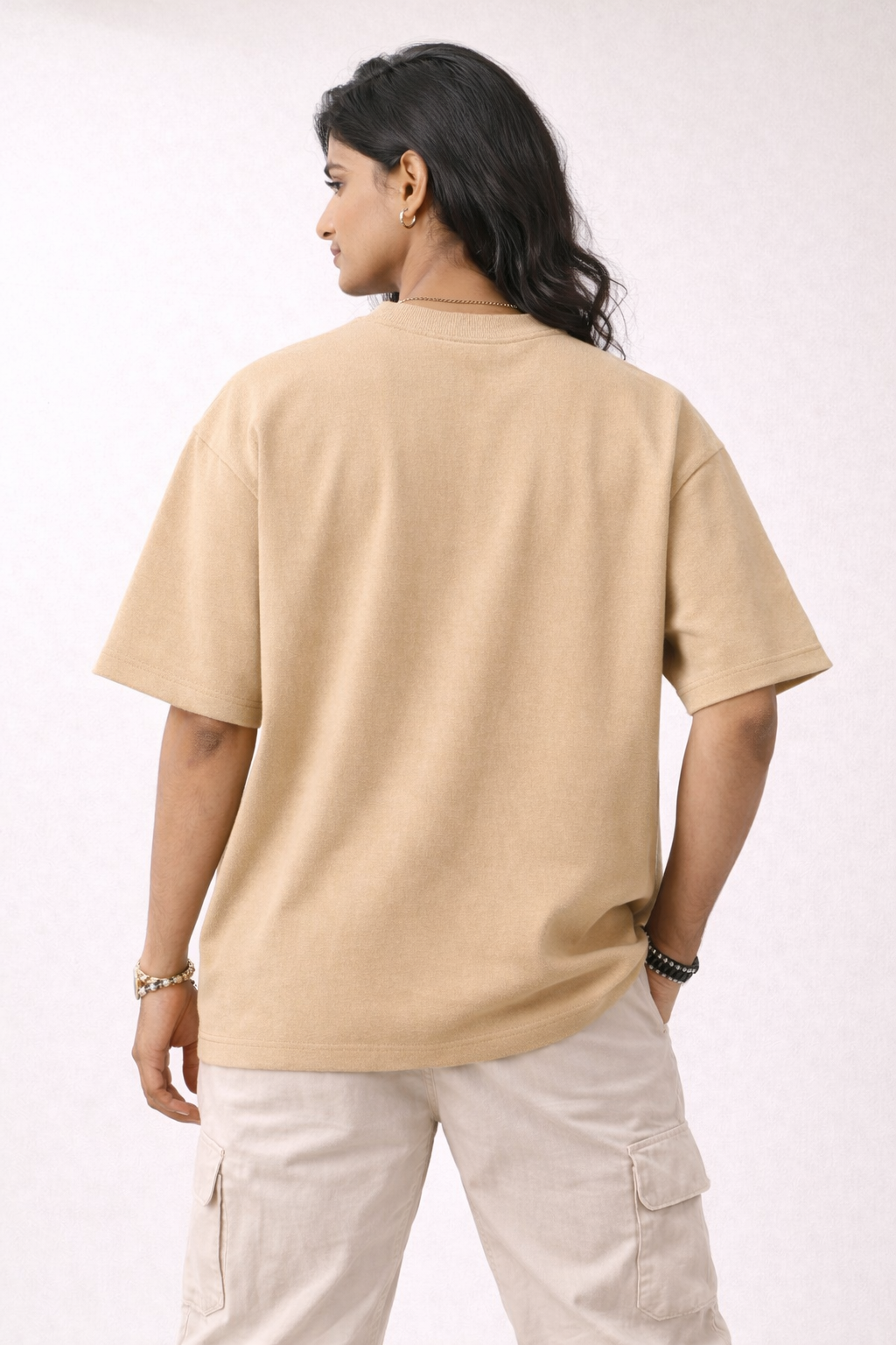 Beige Oversized T-Shirt | 240 GSM Premium French Terry Cotton | Streetwear Drop Shoulder Tee