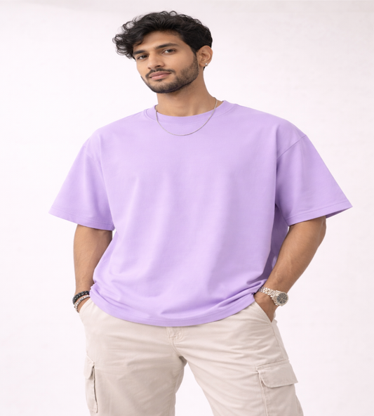 Lavender Oversized T-Shirt for Men | 240 GSM Premium French Terry Cotton | Streetwear Drop Shoulder Tee