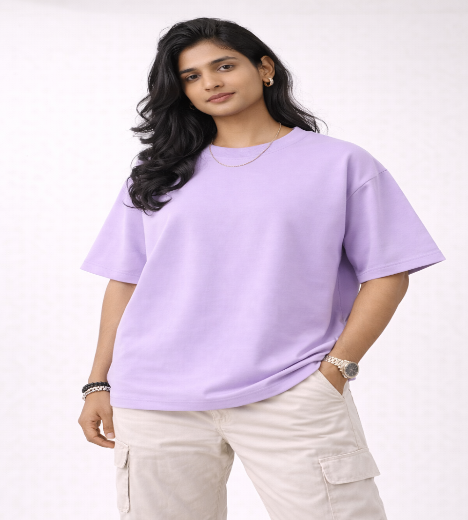 Lavender Oversized T-Shirt | 240 GSM Premium French Terry Cotton | Streetwear Drop Shoulder Tee