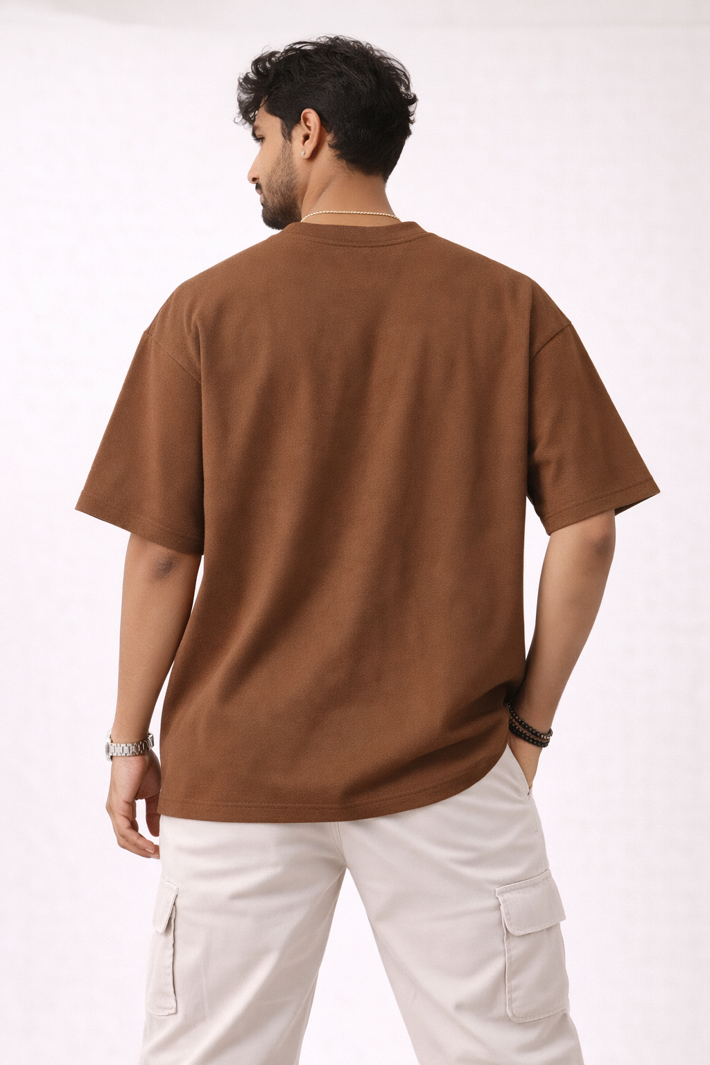 Brown Oversized T-Shirt for Men | 240 GSM Premium French Terry Cotton | Streetwear Drop Shoulder Tee