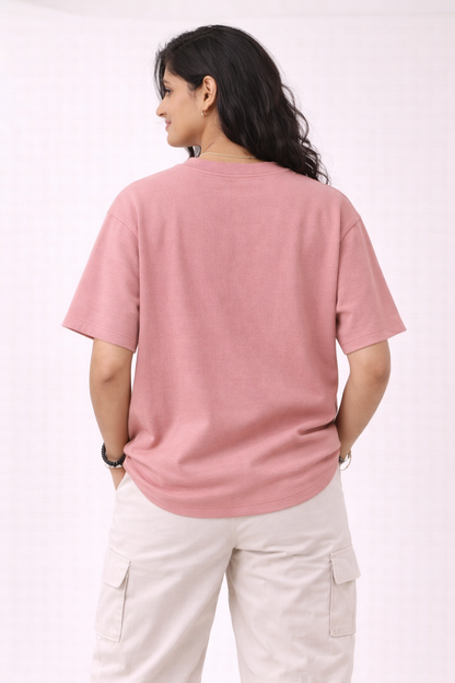 Rose Pink Oversized T-Shirt | 240 GSM Premium French Terry Cotton | Streetwear Drop Shoulder Tee