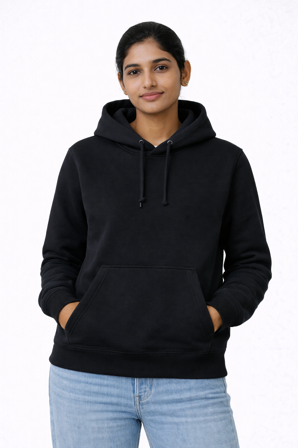 320 GSM Premium Cotton Brushed Loopknit Hoodie | 88% Cotton 12% Polyester | Soft Winter Wear - Black
