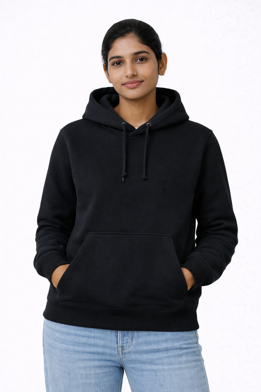 320 GSM Premium Cotton Brushed Loopknit Hoodie | 88% Cotton 12% Polyester | Soft Winter Wear - Black