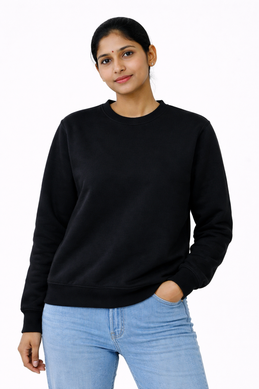 Black Premium Cotton Crewneck Sweatshirt for Men & Women | Winter Wear | Soft & Comfortable