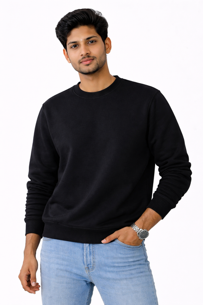 Black Premium Cotton Crewneck Sweatshirt for Men & Women | Winter Wear | Soft & Comfortable
