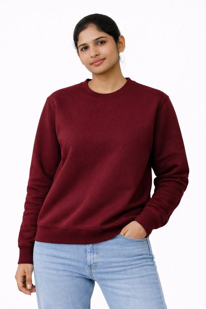 Maroon Premium Cotton Crewneck Sweatshirt for Men & Women | Winter Wear | Soft & Comfortable