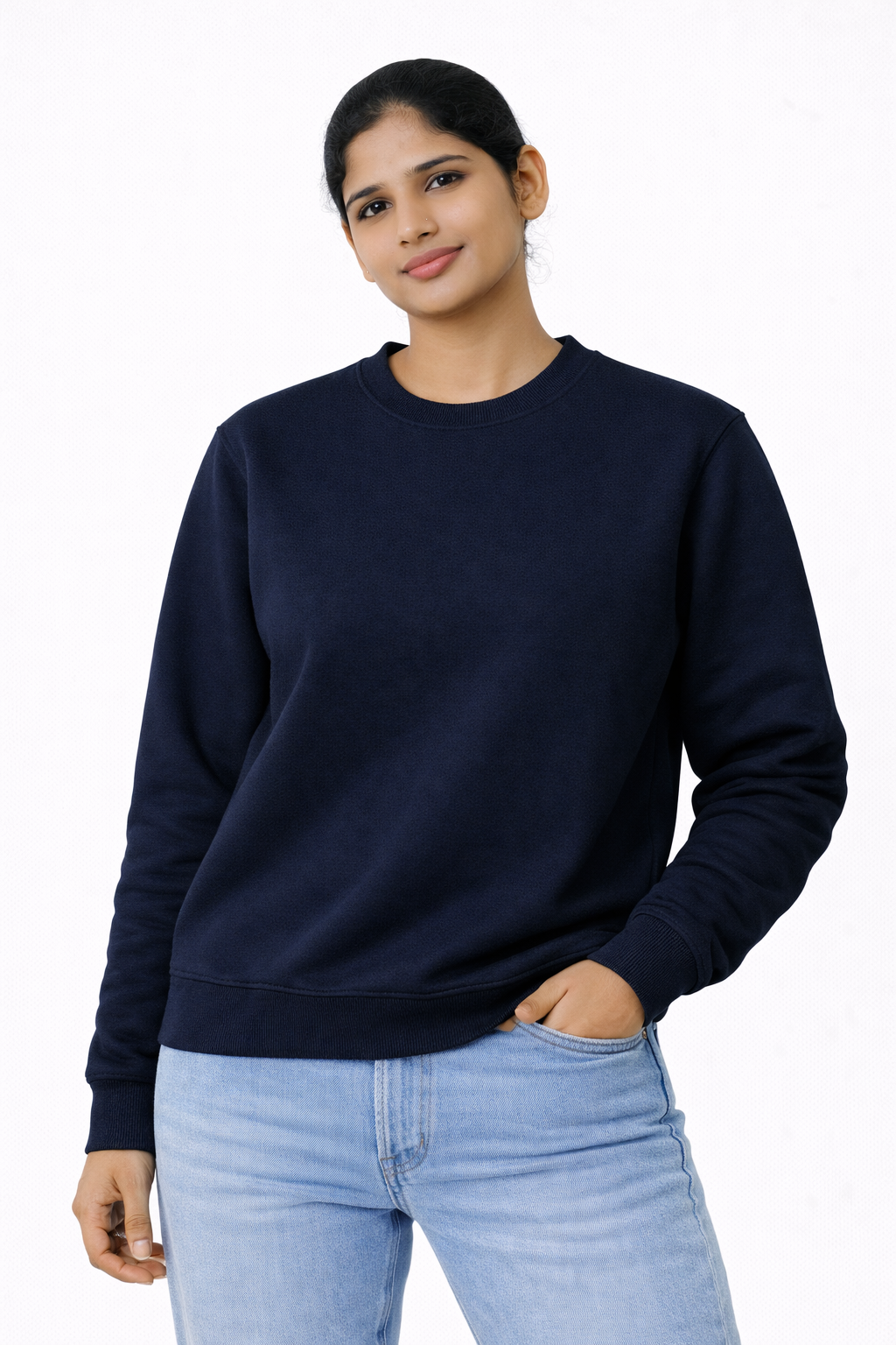 Navy Blue Premium Cotton Crewneck Sweatshirt for Men & Women | Winter Wear | Soft & Comfortable