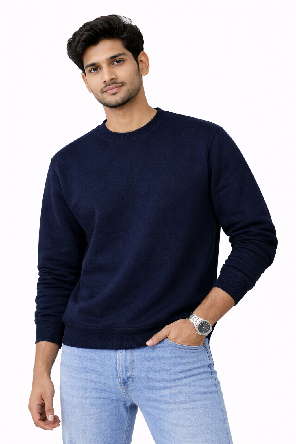 Navy Blue Premium Cotton Crewneck Sweatshirt for Men & Women